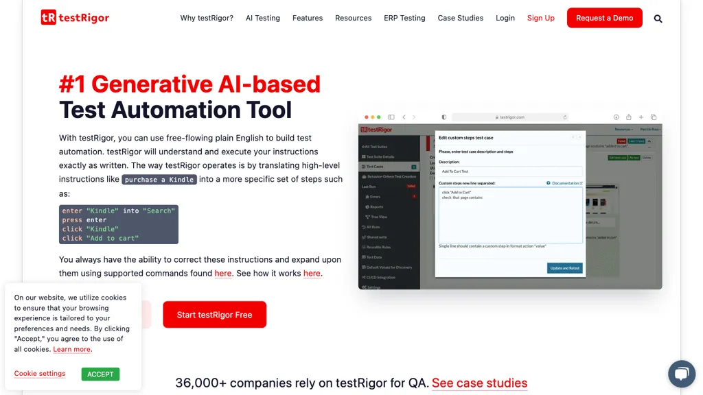 Testrigor.com screenshot