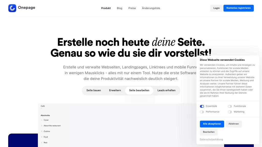 Onepage screenshot