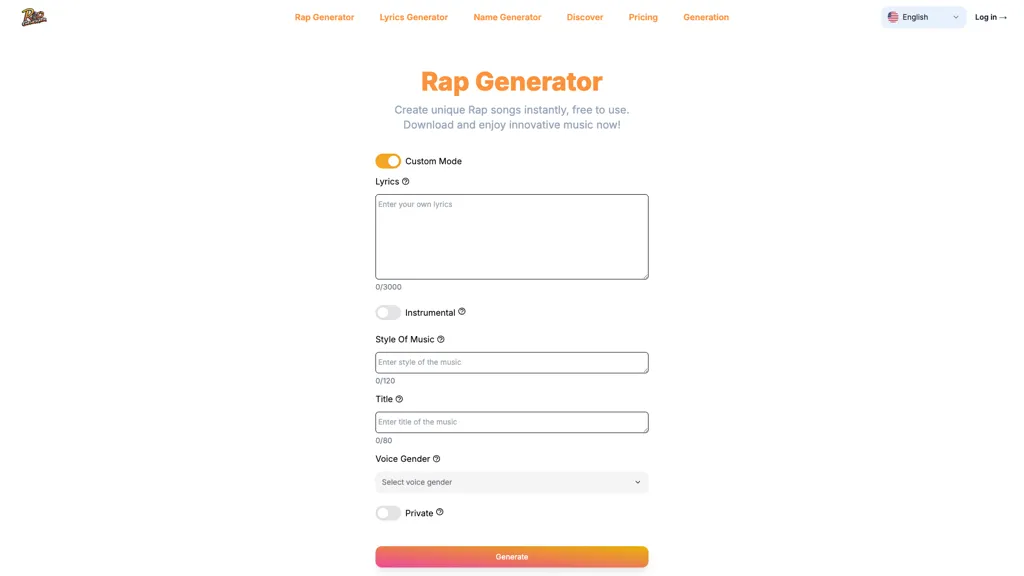 Rap generator screenshot