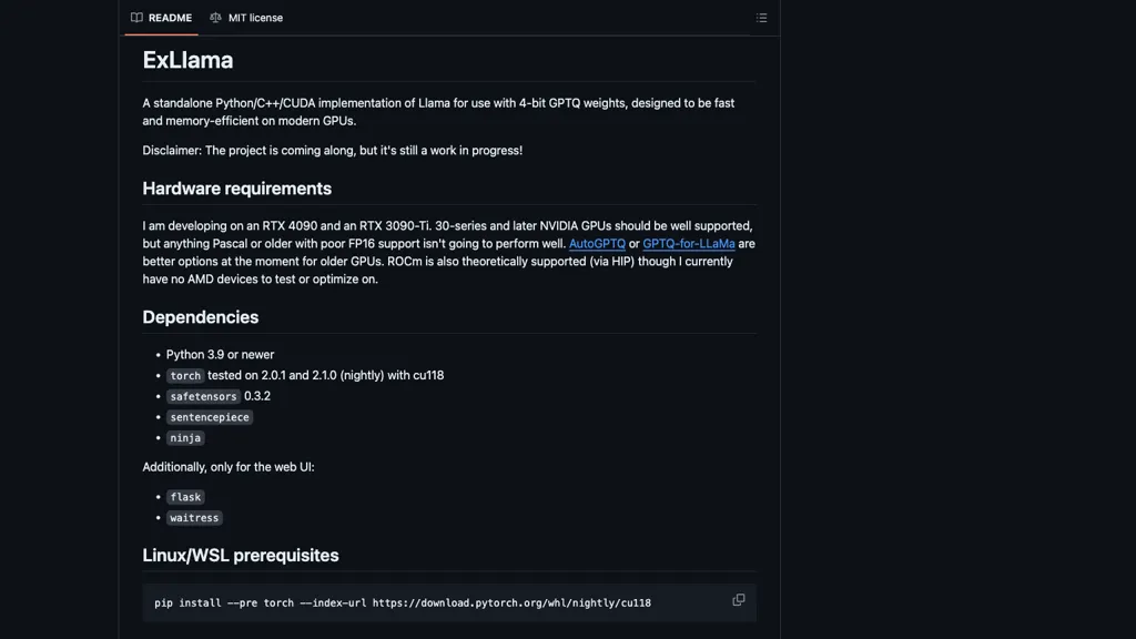 Exllama screenshot