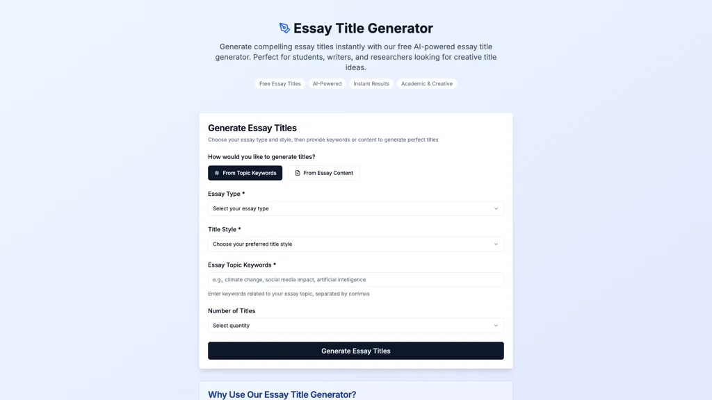 Essay Title Generator screenshot